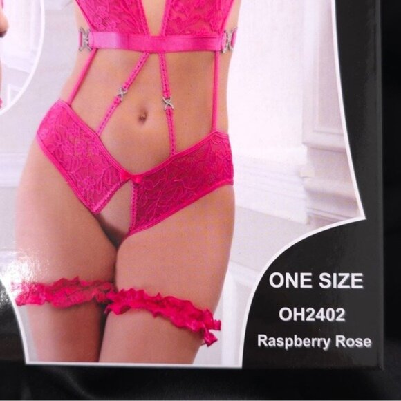 G World Intimates OH2402 Raspberry Rose Lace Teddy Open Crotch One Size Lingerie - Picture 7 of 8